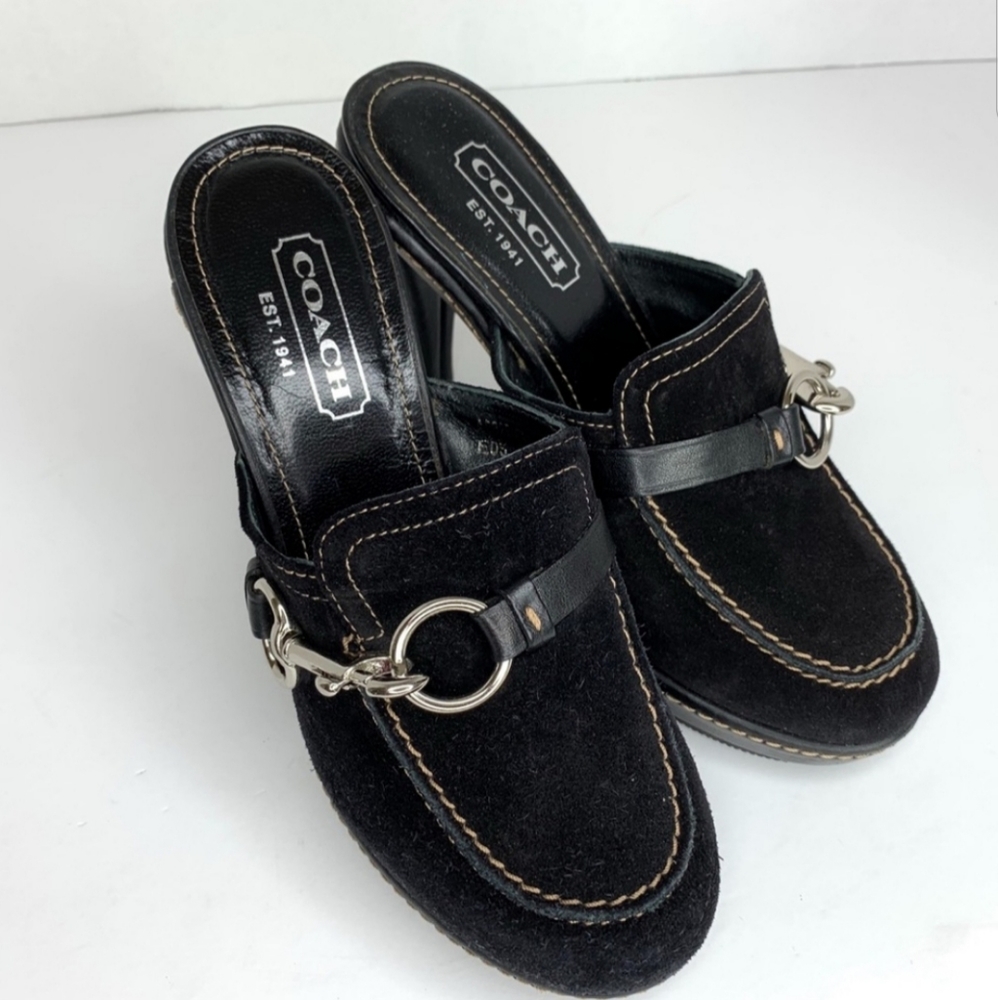 Coach Cleo Black Suede Platform Clogs